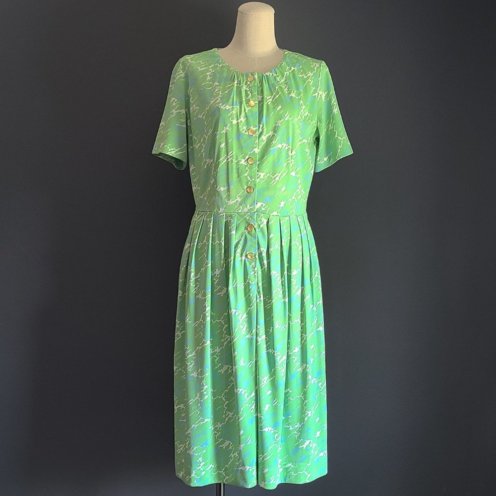 40's/50's Green Nylon Shirt Dress - image 1